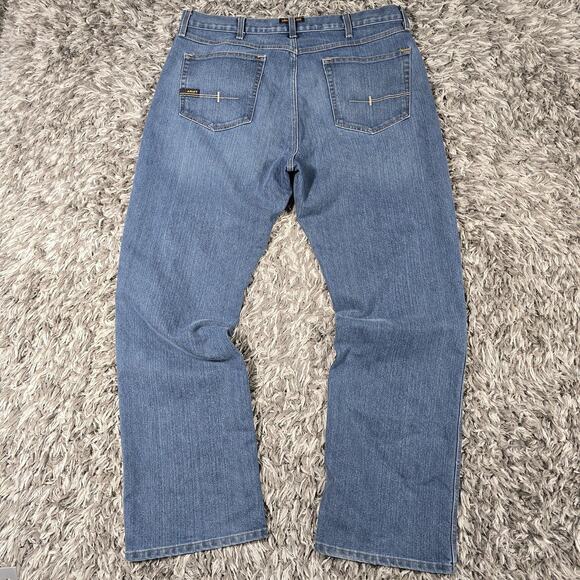 Ariat Rebar M4 Jeans Mens 38x34 Blue Relaxed Fit Bootcut Work Denim Jeans - Picture 9 of 11
